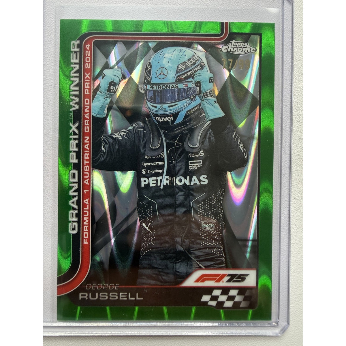 2025 Topps Chrome F1 George Russell Green Raywave Refractor 77/99 #103