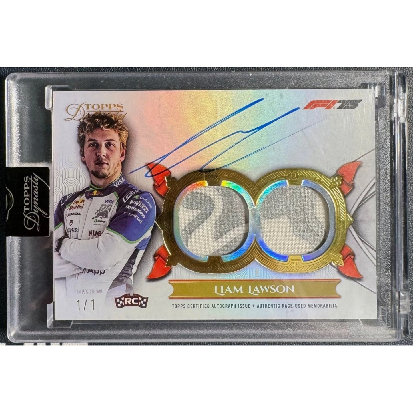 2025 Topps Dynasty Formula 1 Dual Relic Liam Lawson Rookie Patch Gold Auto 1/1
