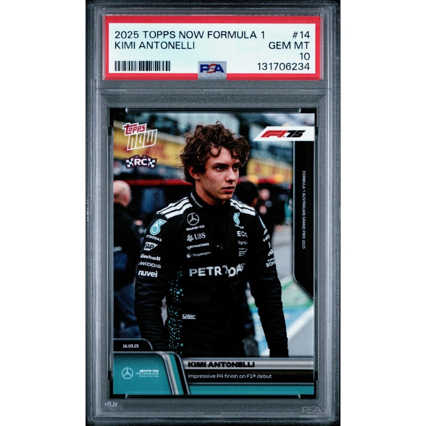 2025 TOPPS NOW FORMULA 1 DEBUT #14 KIMI ANTONELLI PSA 10 1st Rookie Card