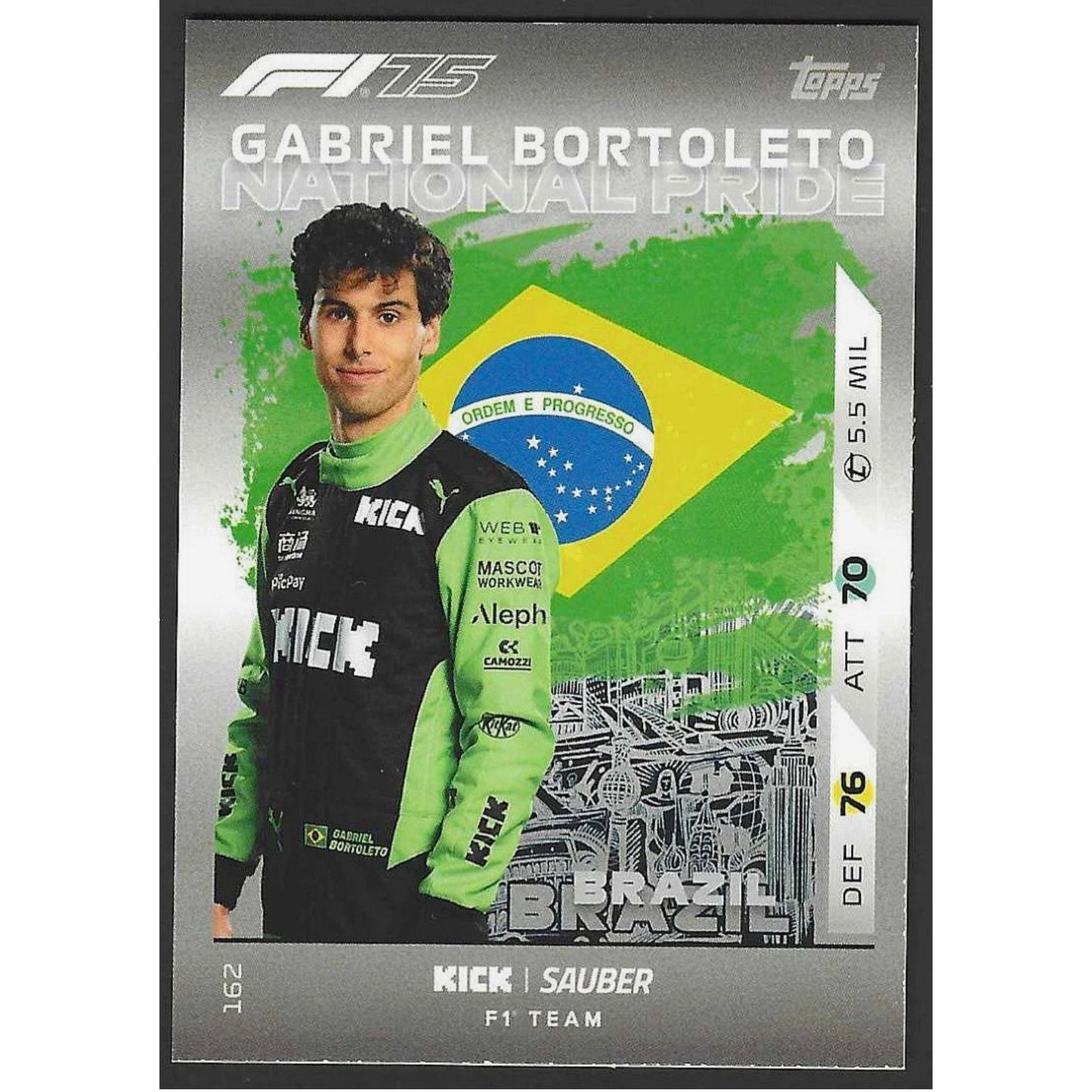 2025 Topps Turbo Attax #162 Gabriel Bortoleto National Pride