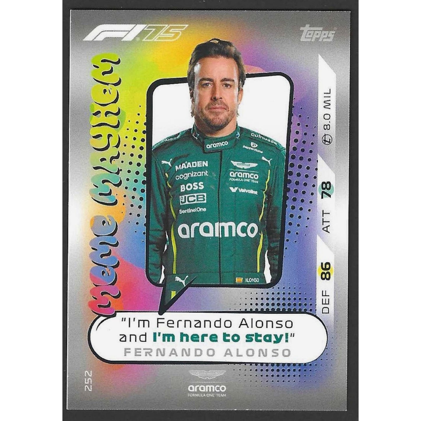 2025 Topps Turbo Attax #252 Fernando Alonso Meme Mayhem