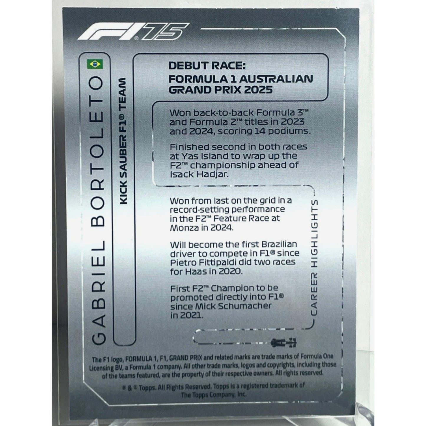 Turbo Attax 2025 Topps Formula 1 Gabriel Bortoleto Diamond Pull #324