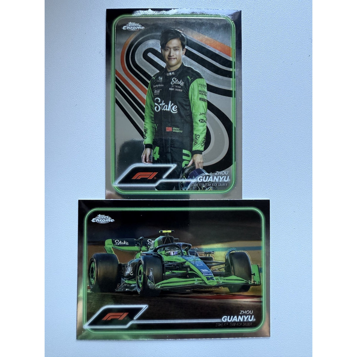 2 CARDS! 2024 Topps Chrome F1 #86 & 14 Zhou Guanyu Stake Team Kick Sauber