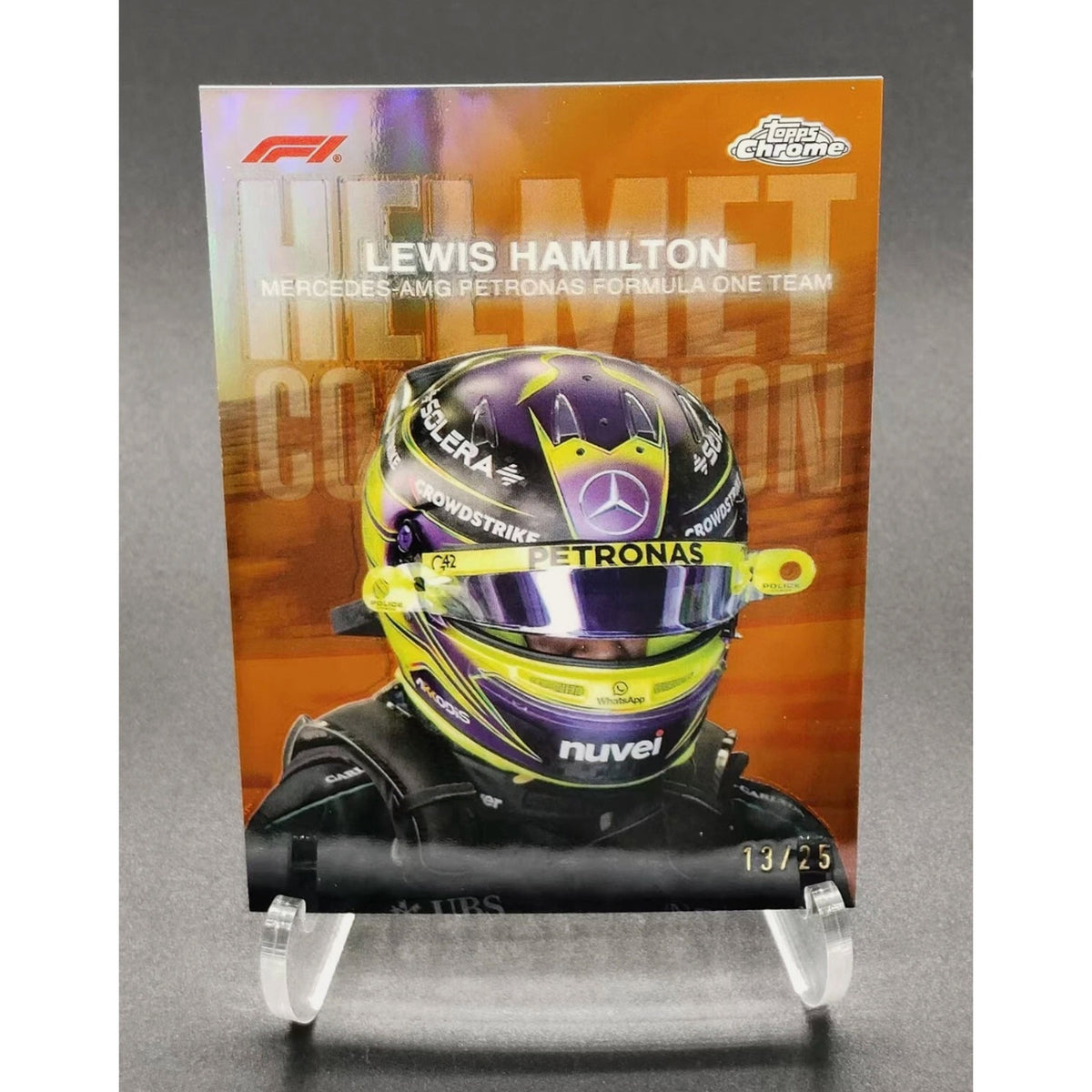 2024 Topps Chrome Formula 1 F1 Lewis Hamilton Helmet Collection Orange /25