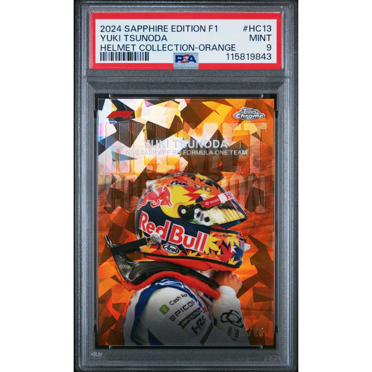 2024 Topps Chrome Sapphire F1 Yuki Tsunoda Helmet Collection #HC13 16/25 PSA 9
