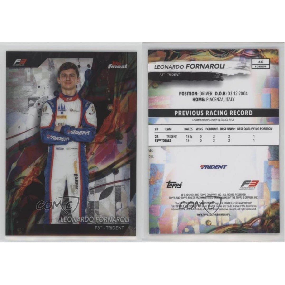 2024 Topps Finest Formula 1 Common Leonardo Fornaroli #46 F2 WDC 2025