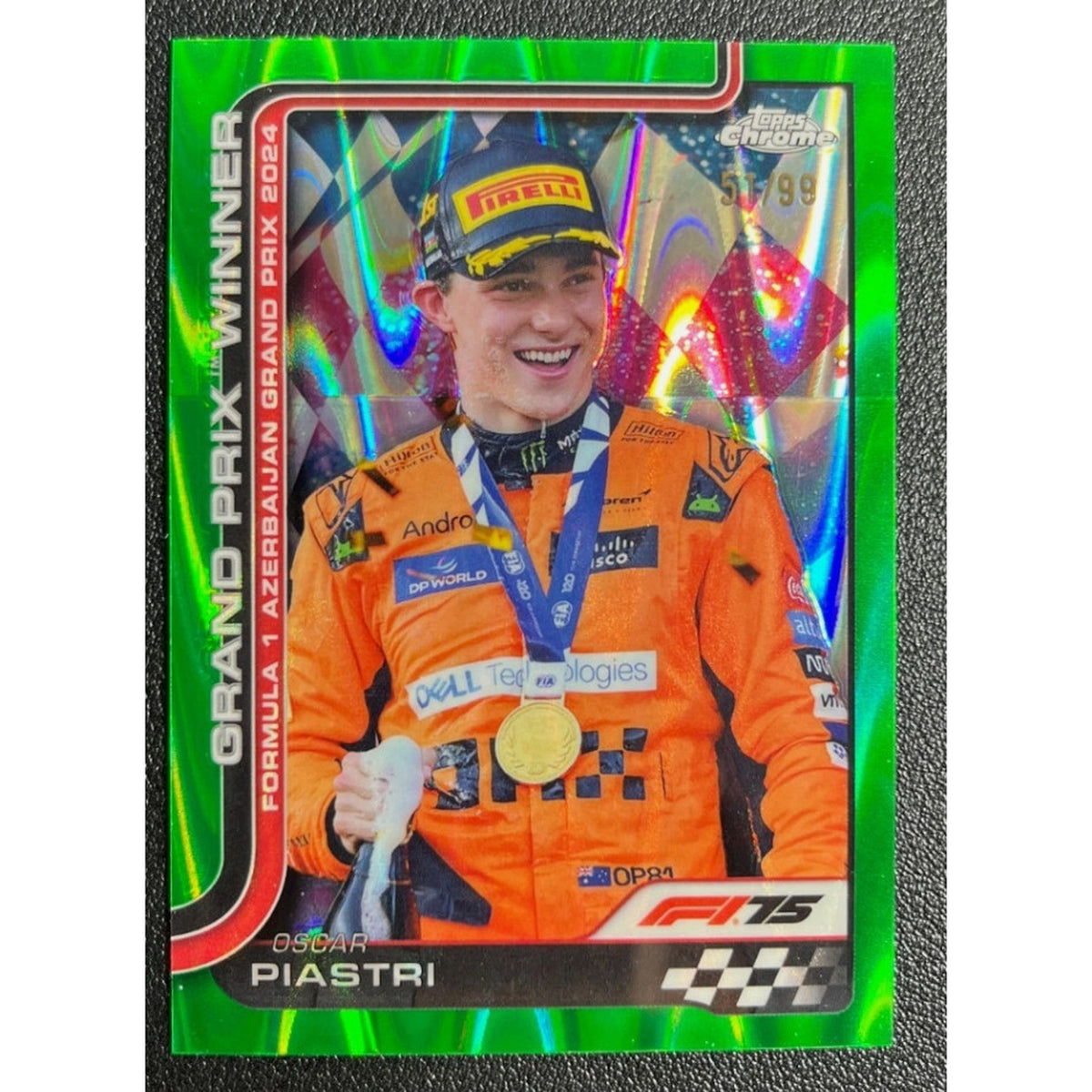 2025 Topps Chrome F1 #109 Oscar Piastri Green Raywave 51/99
