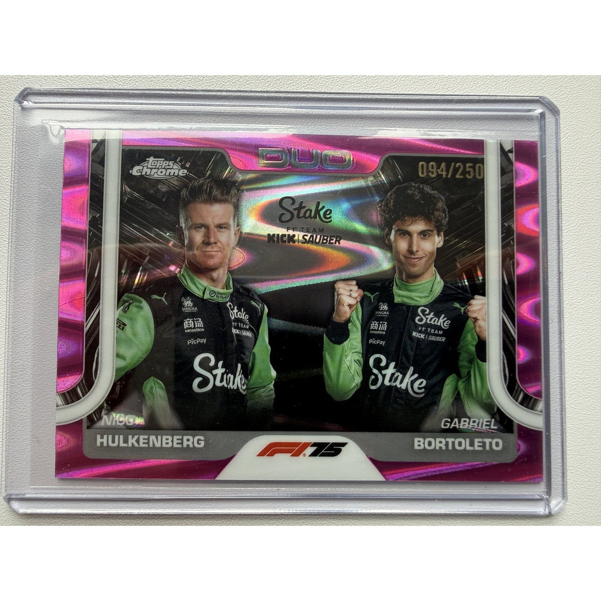 2025 Topps Chrome F1 #173 Duo Stake Kick Sauber Hulkenberg-Bortoleto Pink 94/250
