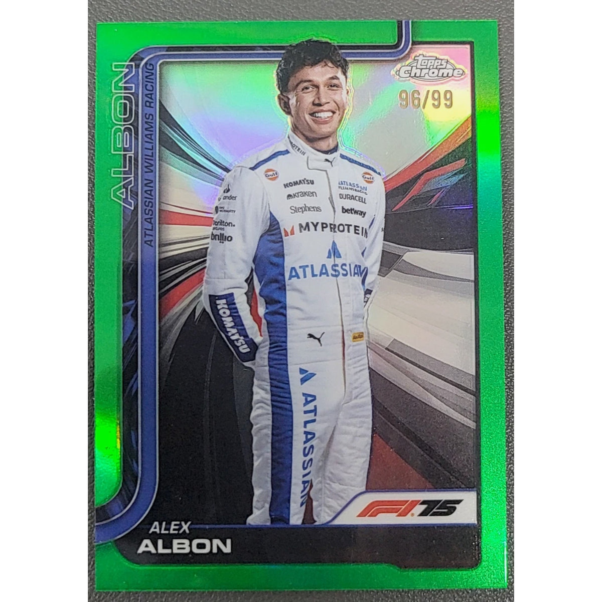 2025 Topps Chrome F1 75th Anniversary Alex Albon #17 Green Refractor /99