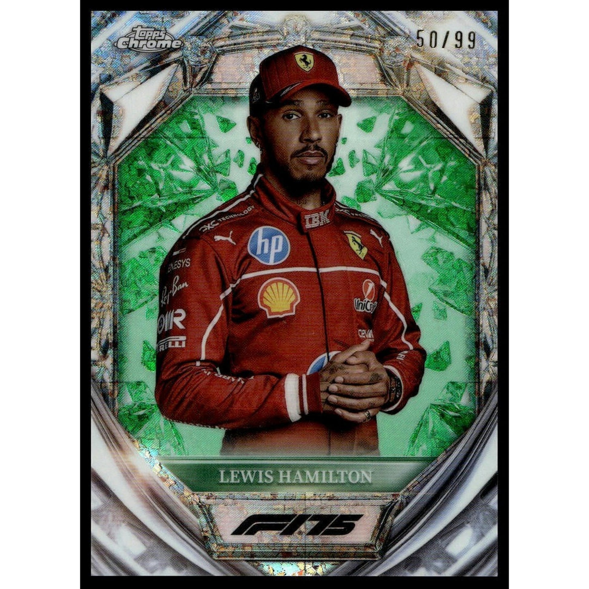 2025 Topps Chrome F1 75th Lewis Hamilton #4 Diamond 75th Anniversary Green 50/99