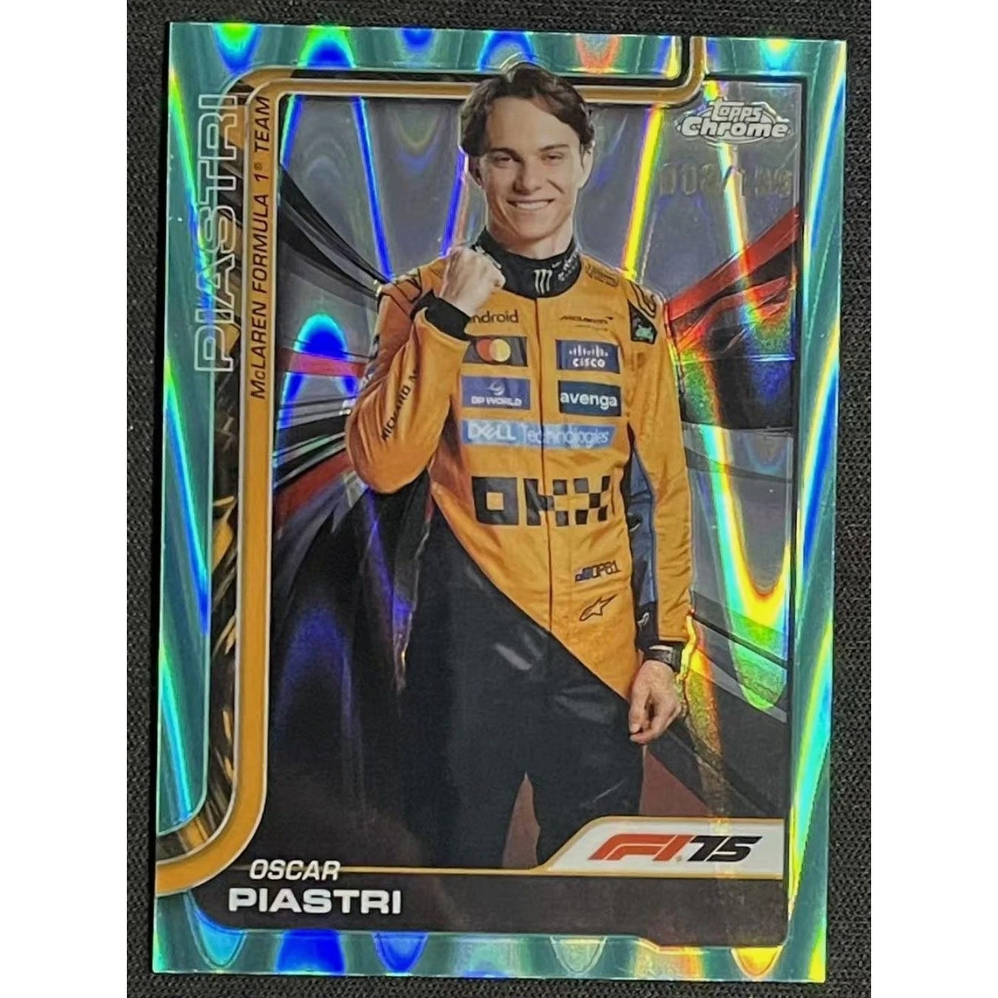 2025 Topps Chrome F1 75th Oscar Piastri #6 Aqua RayWave Refractor 008/199