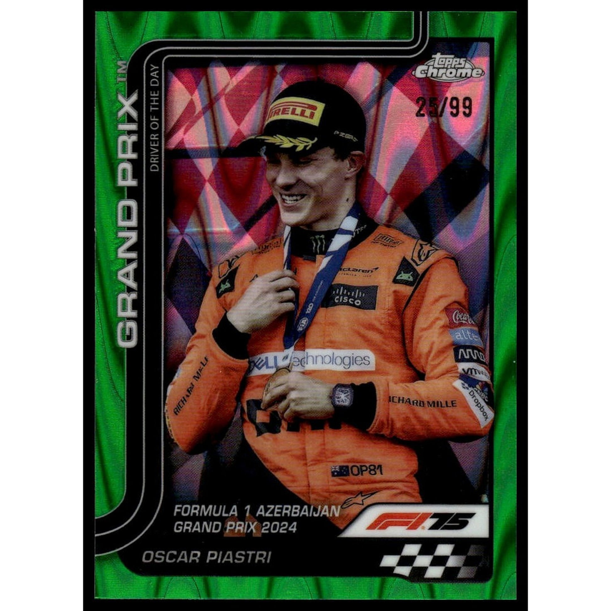 2025 Topps Chrome Formula 1 #138 Oscar Piastri Green RayWave Refractor 25/99