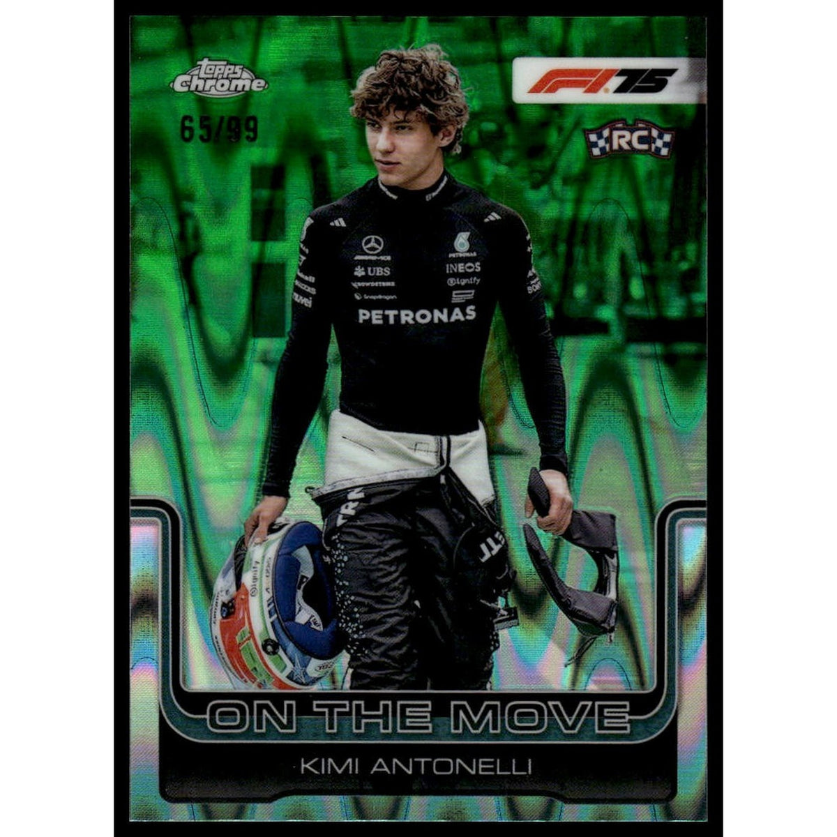 2025 Topps Chrome Formula 1 #185 Kimi Antonelli Green RayWave Refractor 65/99