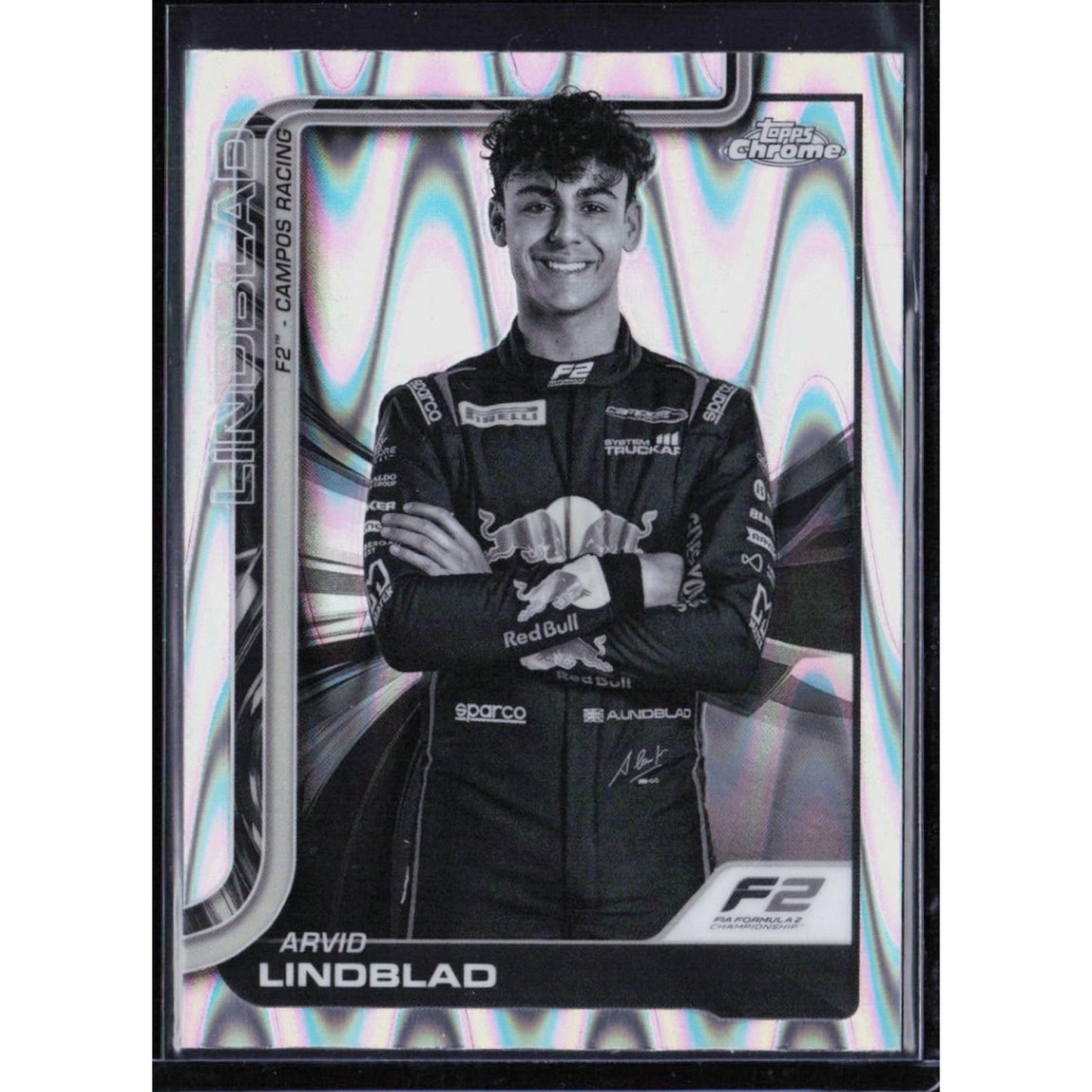 2025 Topps Chrome Formula 1 Arvid Lindblad #23 B&W RayWave Refractor