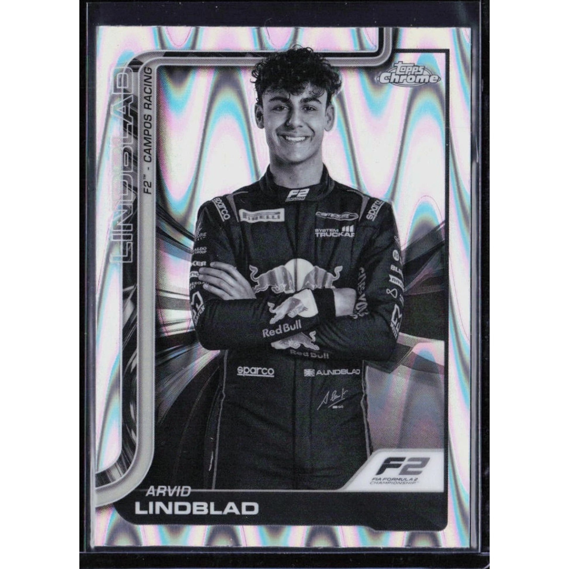2025 Topps Chrome Formula 1 Arvid Lindblad #23 B&W RayWave Refractor