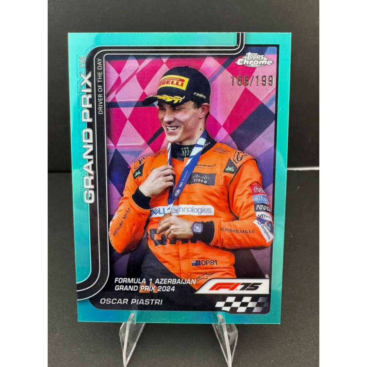 2025 Topps Chrome Formula 1 F1 Oscar Piastri Aqua Refractor 166/199 #138 DOTD