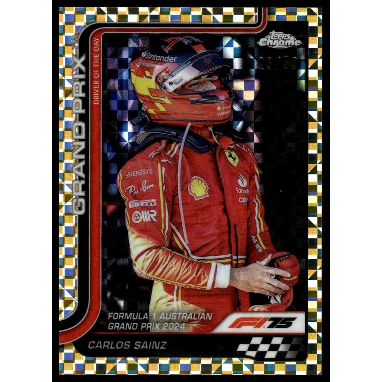 2025 Topps Chrome Formula 1 Gold Checker Flag Refractor #124 Carlos Sainz 23/50