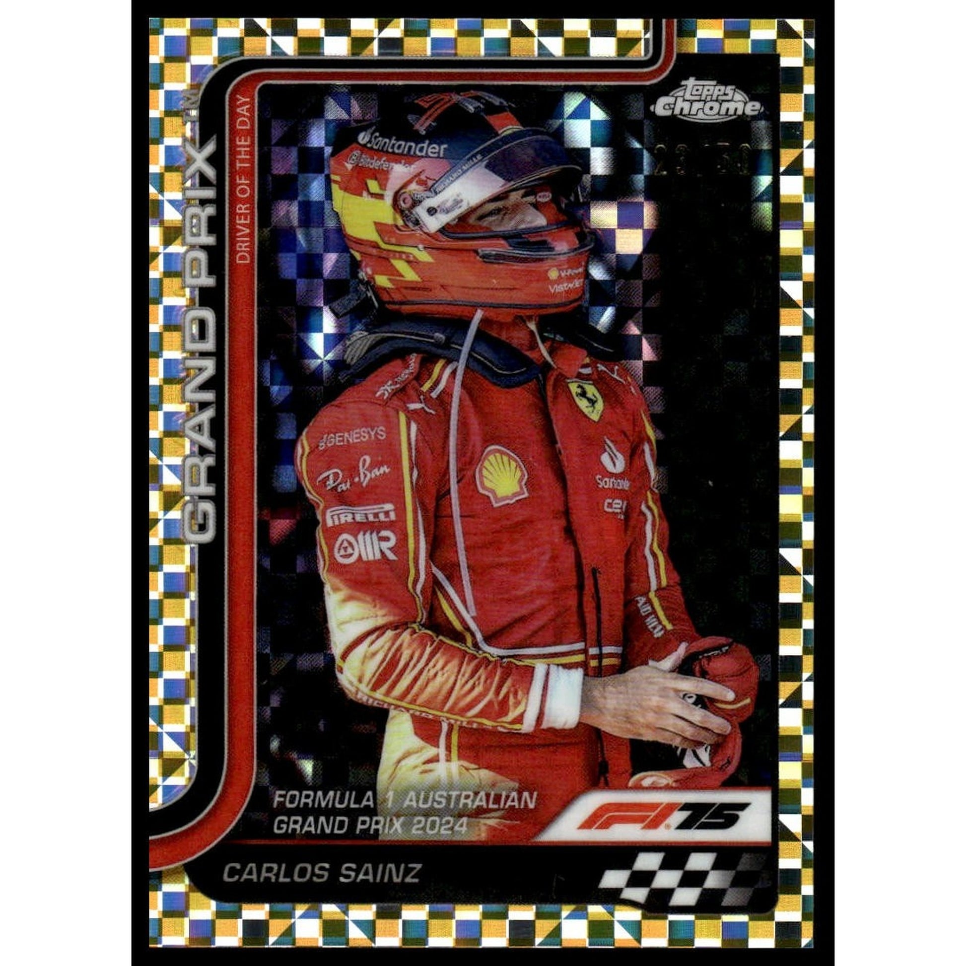 2025 Topps Chrome Formula 1 Gold Checker Flag Refractor #124 Carlos Sainz 23/50