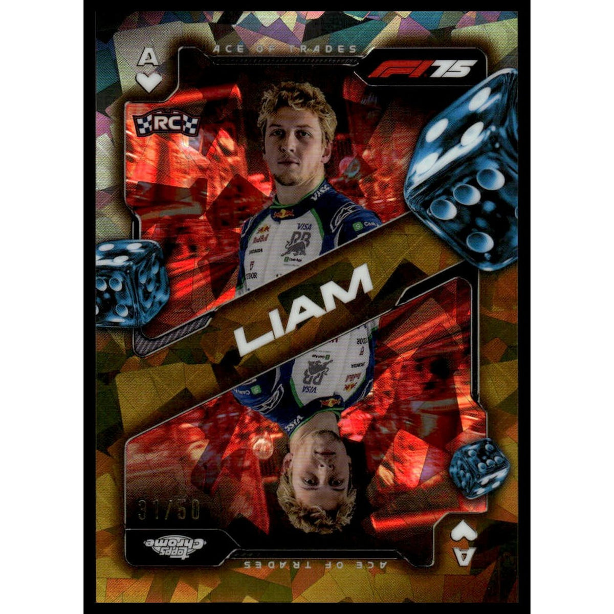 2025 Topps Chrome Sapphire F1 #SCA-5 Liam Lawson Ace of Trades Gold 31/50