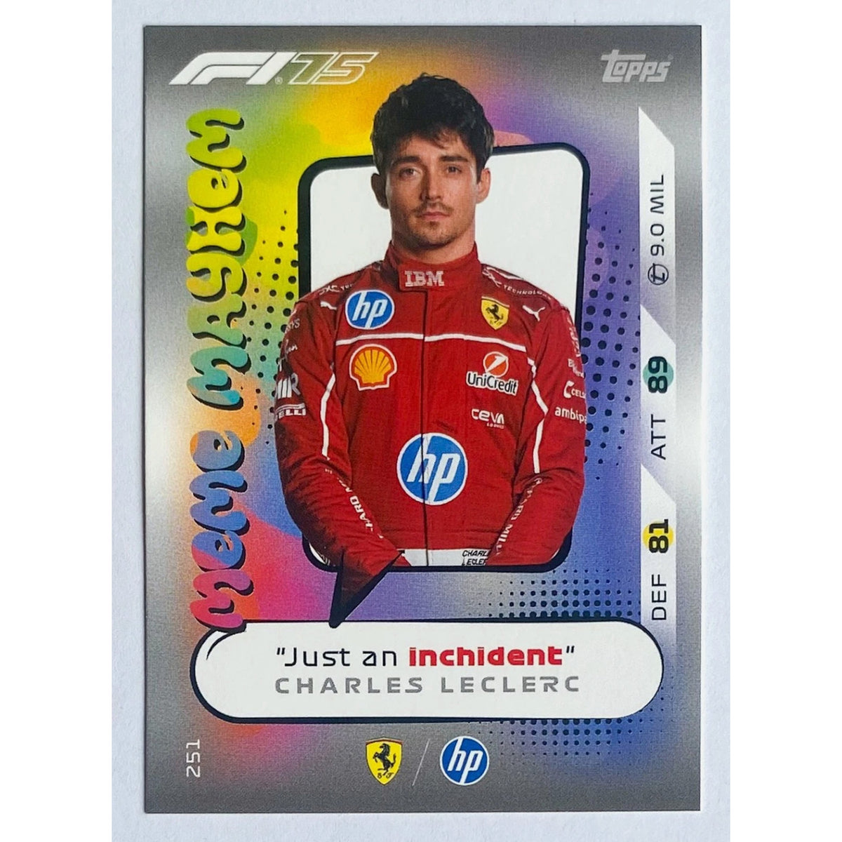 2025 Topps Formula 1 Turbo Attax | Charles Leclerc Meme Mayhem Card #251 Ferrari