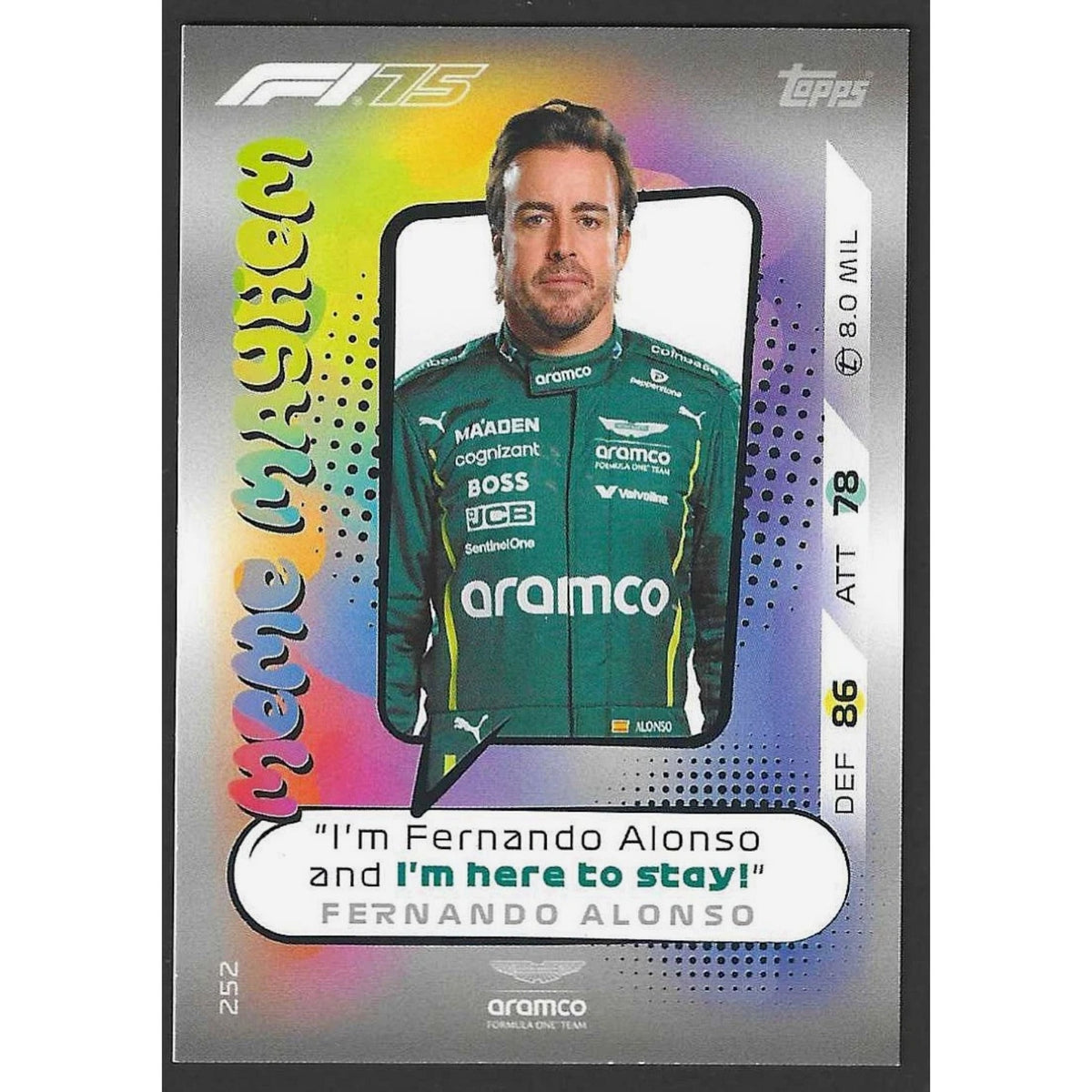 2025 Topps Turbo Attax #252 Fernando Alonso Meme Mayhem