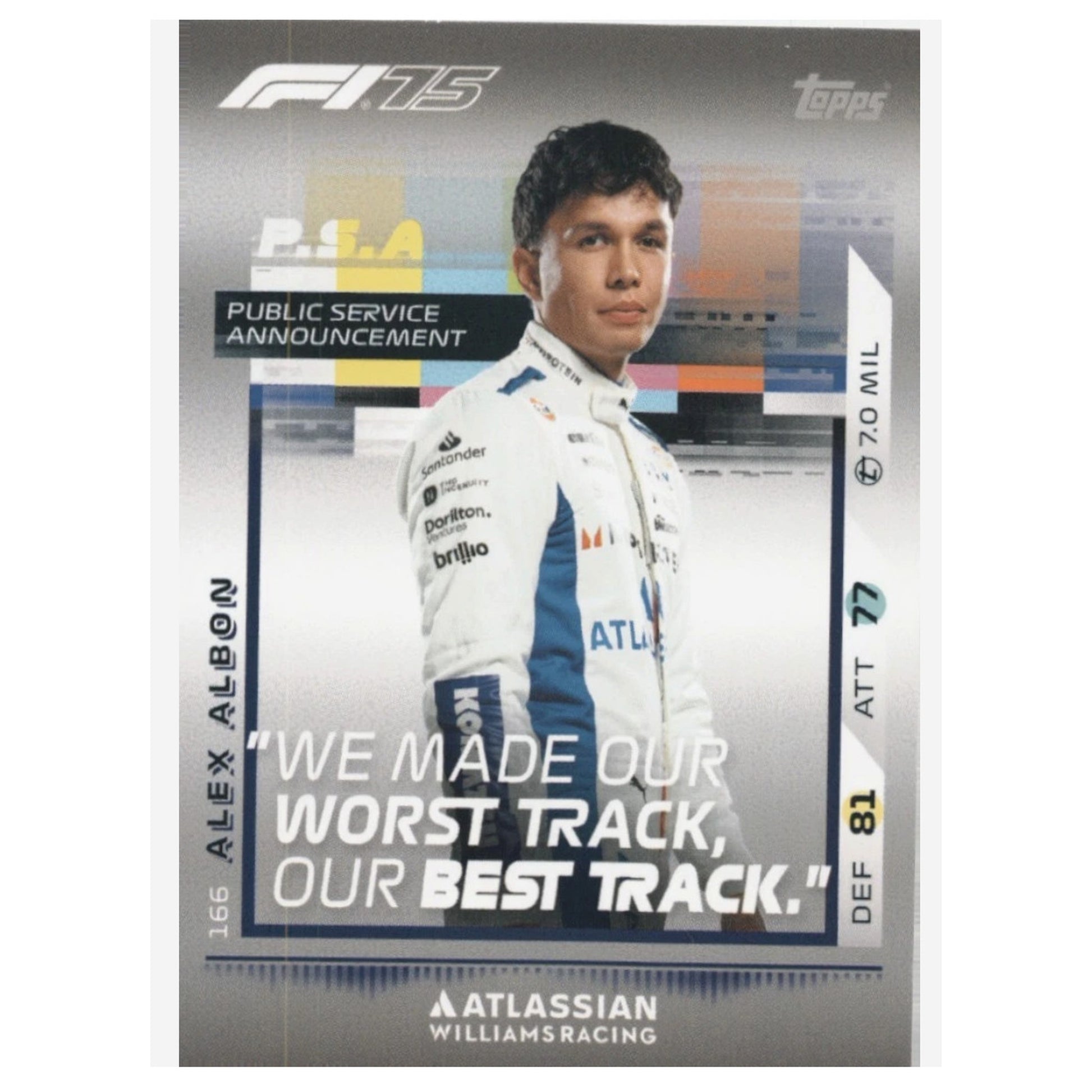 Alex Albon #166 Public Service Announcement 2025 Topps Turbo Attax F1