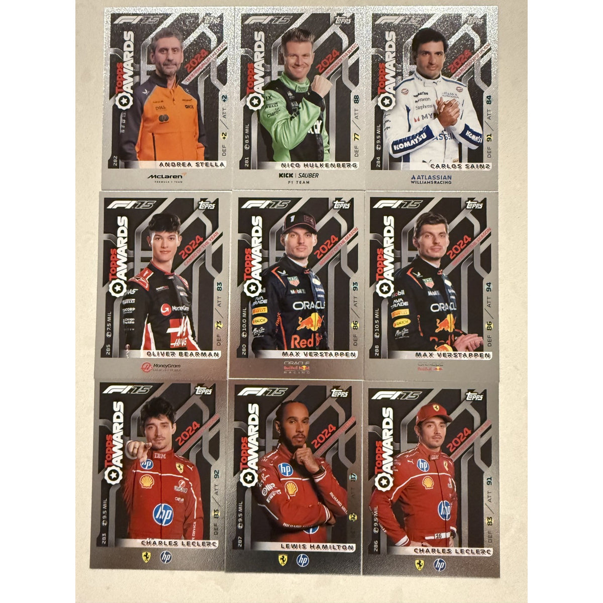 FULL SET of 9 cards Topps F1 Turbo Attax 2025 - Topps Awards -  Mirror Foil