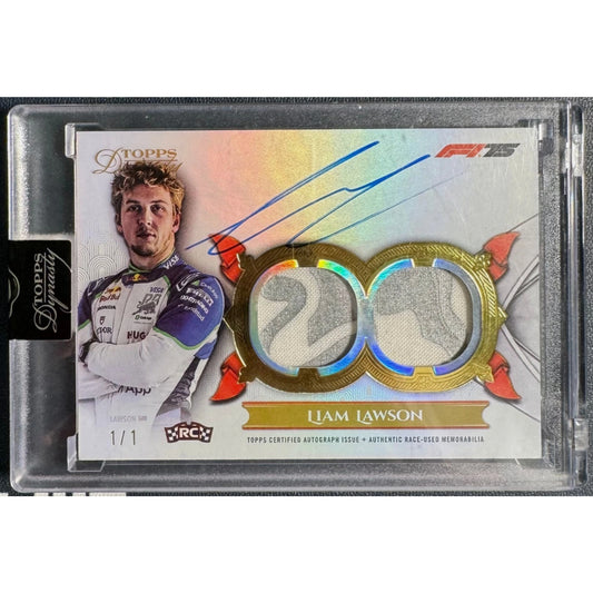 2025 Topps Dynasty Formula 1 Dual Relic Liam Lawson Rookie Patch Gold Auto 1/1
