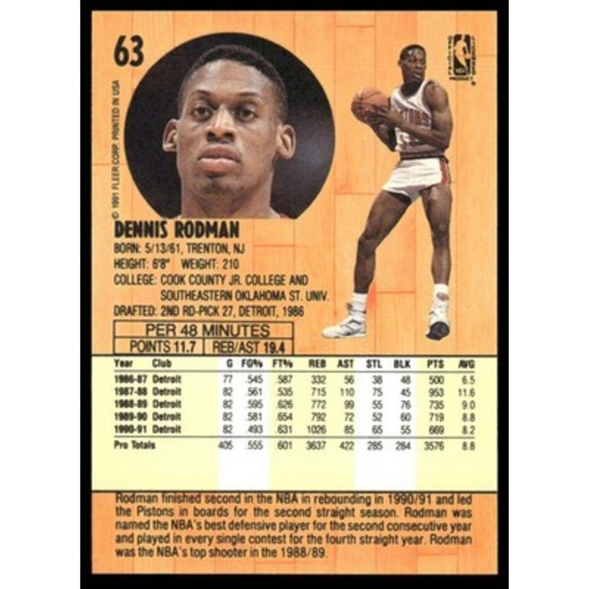 1991-92 Fleer #63 Dennis Rodman