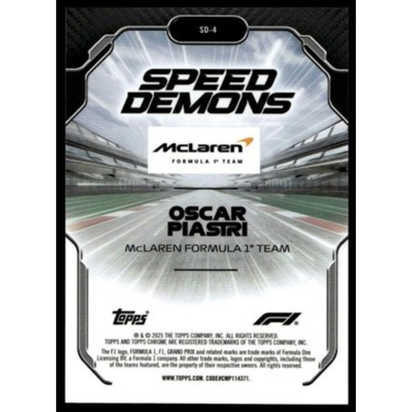 2025 Topps Chrome LogoFractor F1 #SD-4 Oscar Piastri Speed Demons Gold 42/50