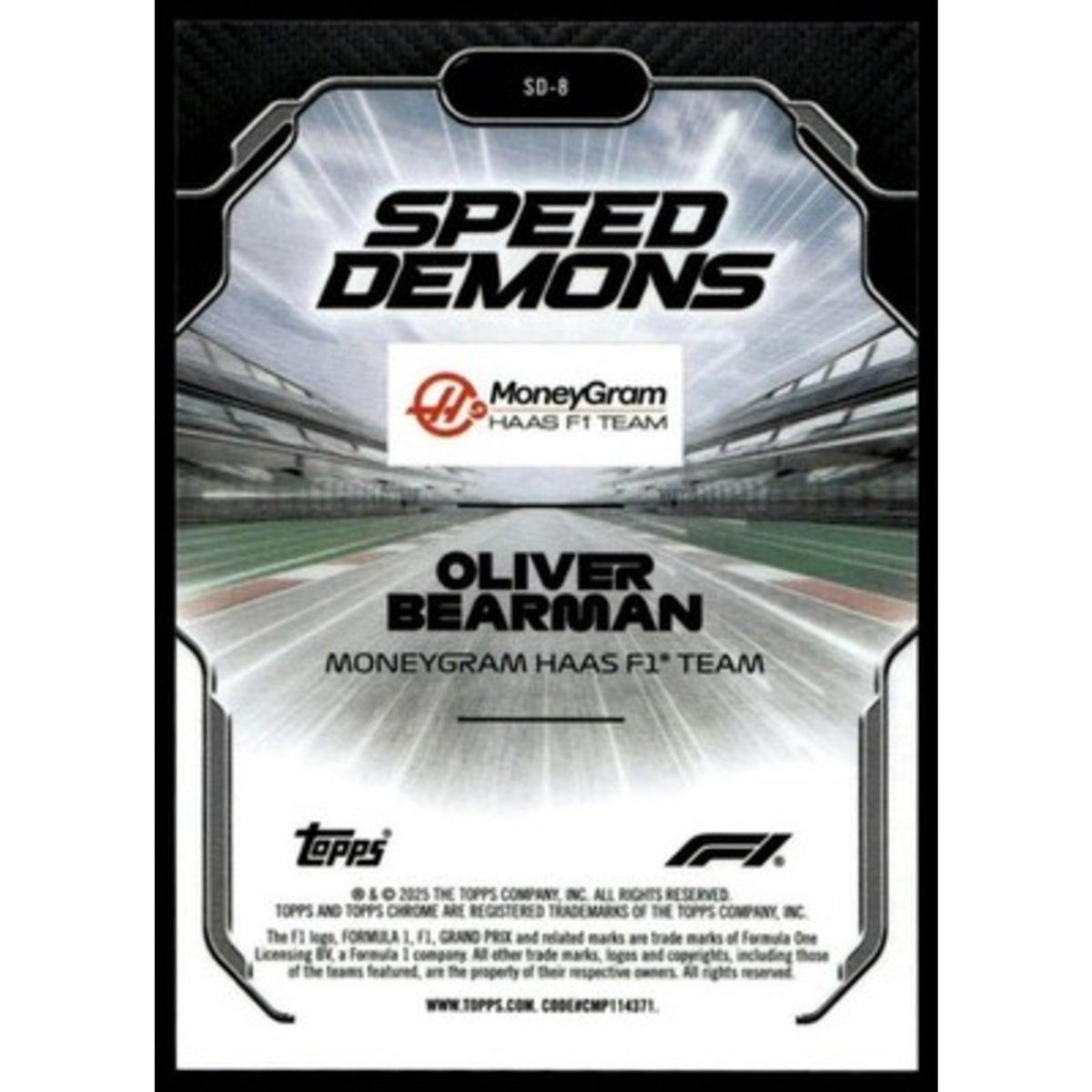 2025 Topps Chrome LogoFractor F1 #SD-8 Oliver Bearman Speed Demons Orange 4/25