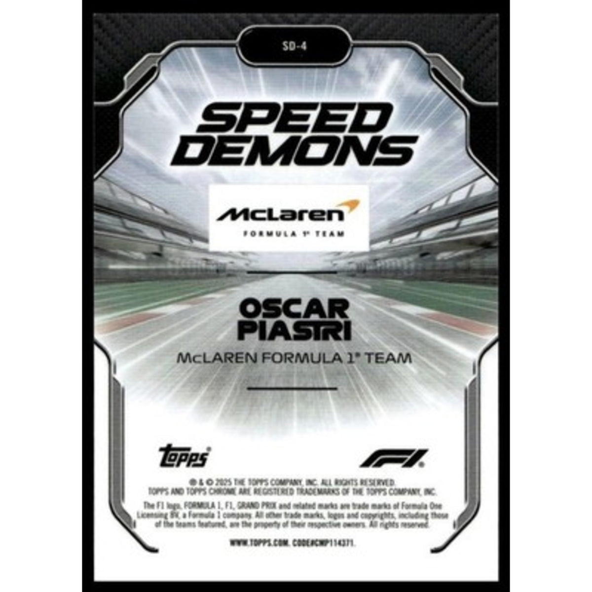 2025 Topps Chrome LogoFractor F1 #SD-4 Oscar Piastri Speed Demons Black 10/10