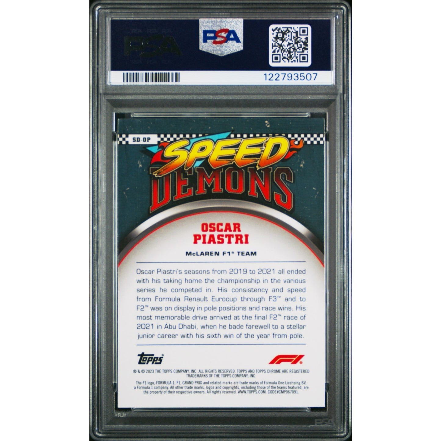 OSCAR PIASTRI 2023 Topps Chrome F1 SPEED DEMONS #SDOP PSA 10 GEM MINT RC