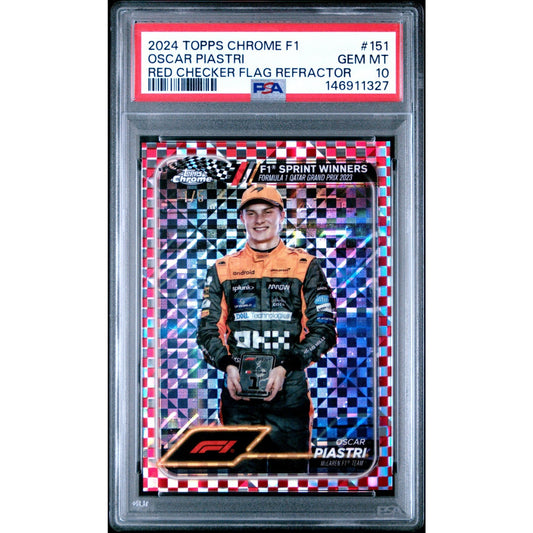 2024 Topps Chrome F1 OSCAR PIASTRI Checker Flag Red 1/5 #151 PSA 10