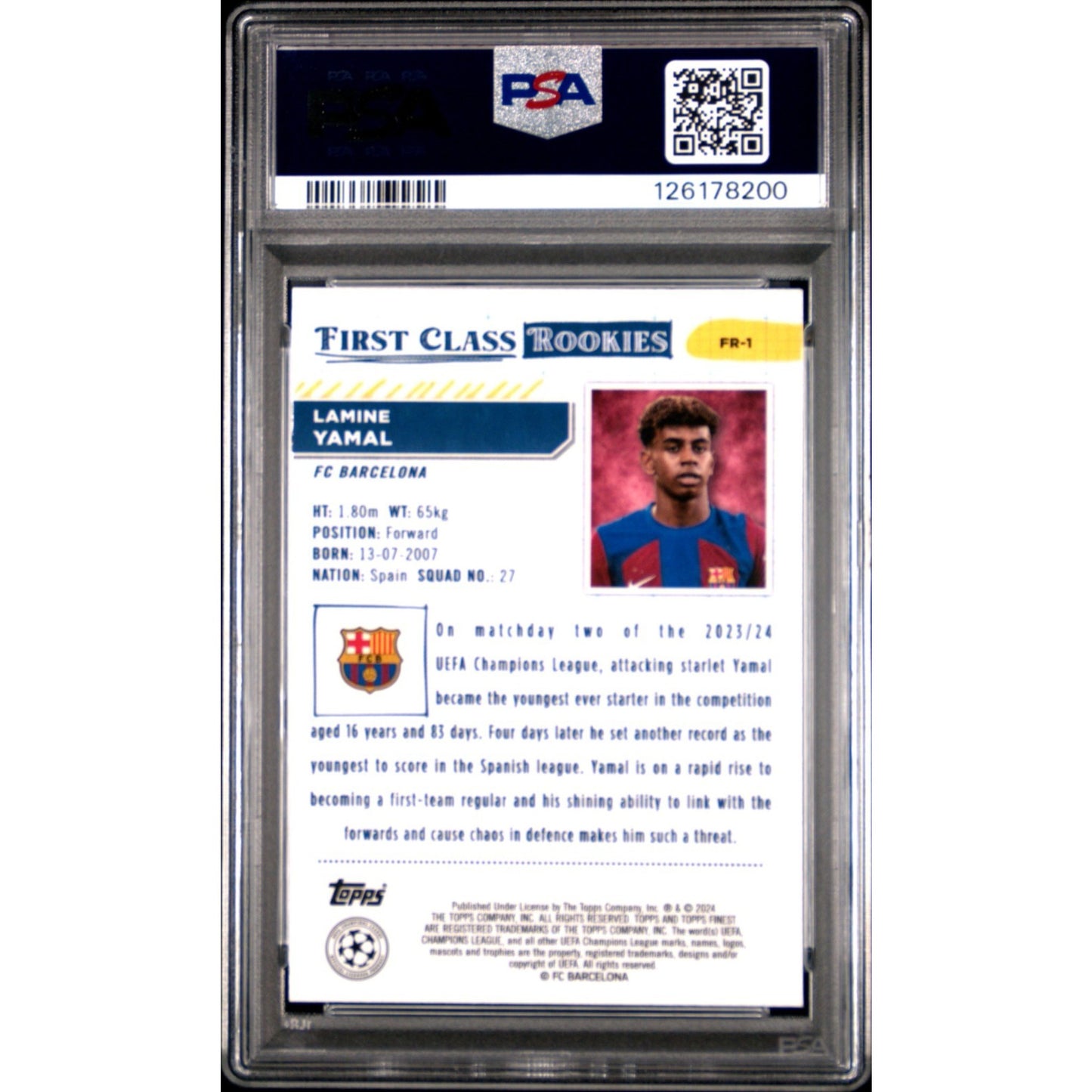 2023-24 TOPPS FINEST UEFA CLUB COMPETITIONS LAMINE YAMAL #FR1 FIRST CLASS ROOKIE