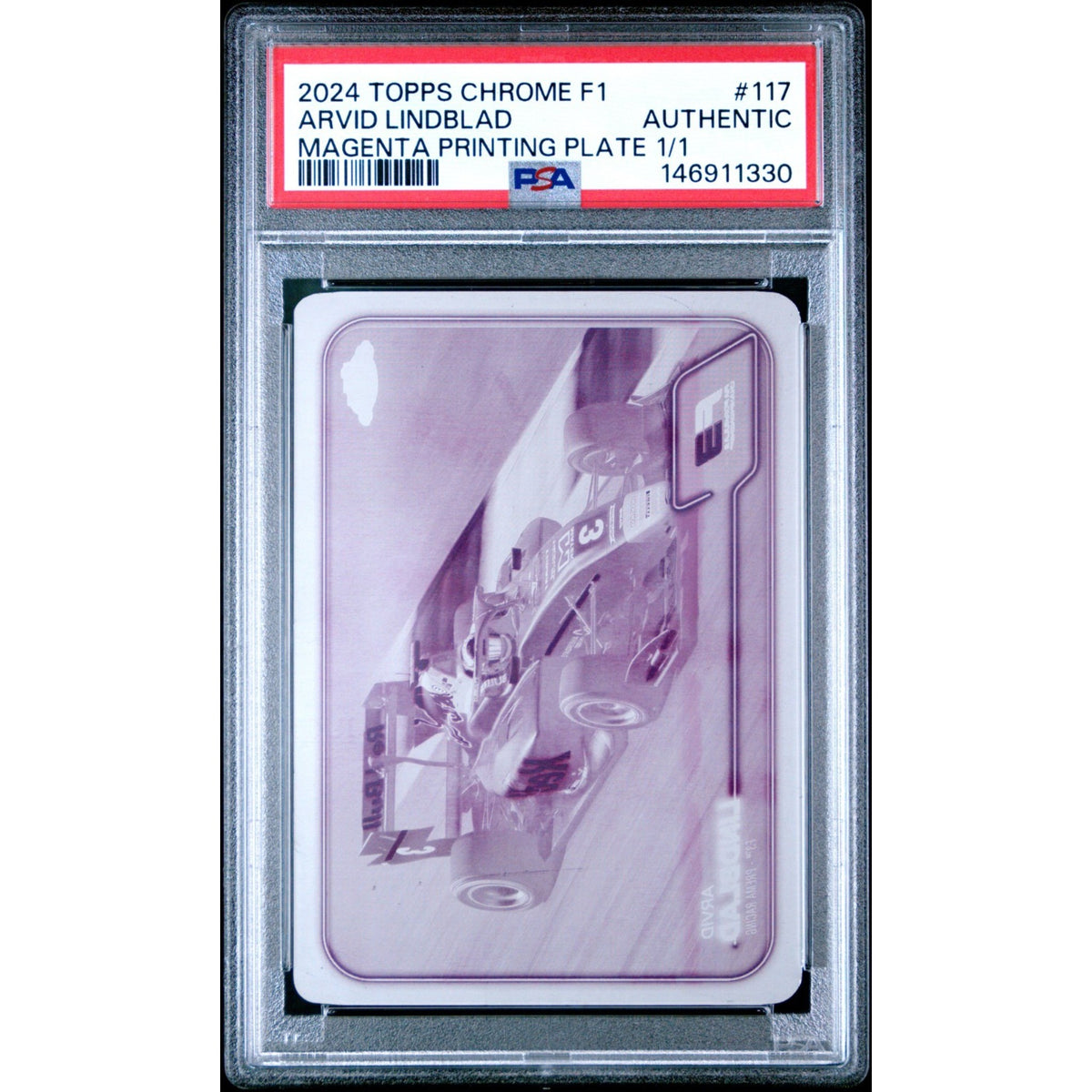 2024 Topps Chrome F1 Arvid Lindblad MAGENTA PRINTING PLATE 1/1#117 PSA AUTHENTIC