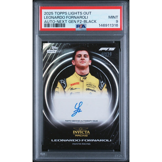 2025 Topps Lights Out F1 Next Gen Auto Black Leonardo Fornaroli 02/10 PSA 9