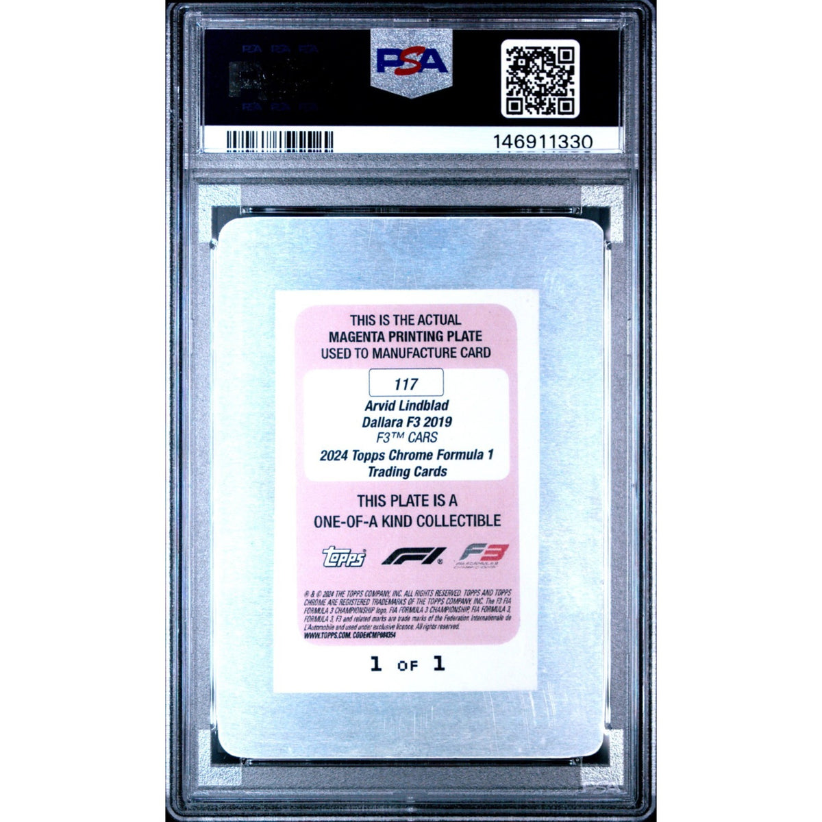 2024 Topps Chrome F1 Arvid Lindblad MAGENTA PRINTING PLATE 1/1#117 PSA AUTHENTIC