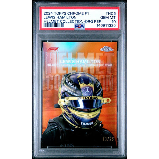 2024 Topps Chrome Formula 1 F1 Lewis Hamilton Helmet Collection Orange /25 PSA10