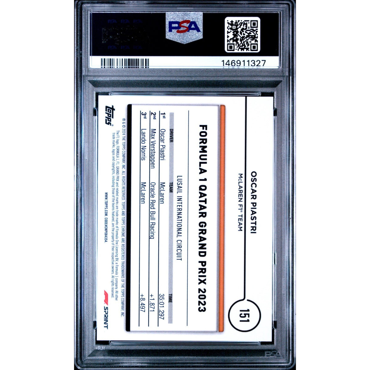 2024 Topps Chrome F1 OSCAR PIASTRI Checker Flag Red 1/5 #151 PSA 10