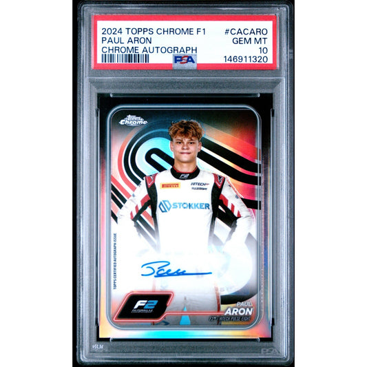 2024 Topps Chrome Formula 1 Paul Aron Refractor Auto Autograph #CAC-ARO RC PSA10