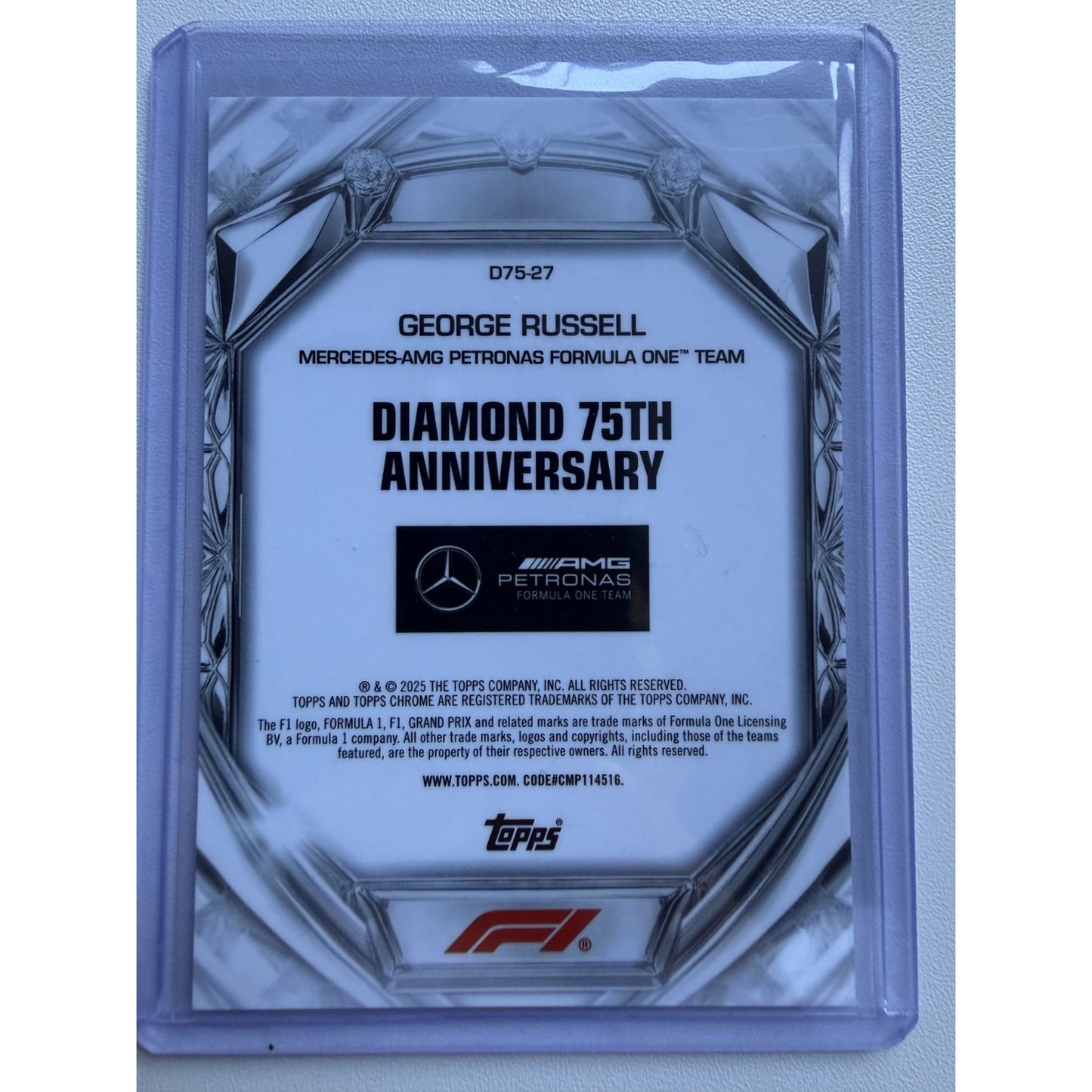 2025 Topps Chrome F1 George Russell Diamond 75th Anniversary Orange 5/25