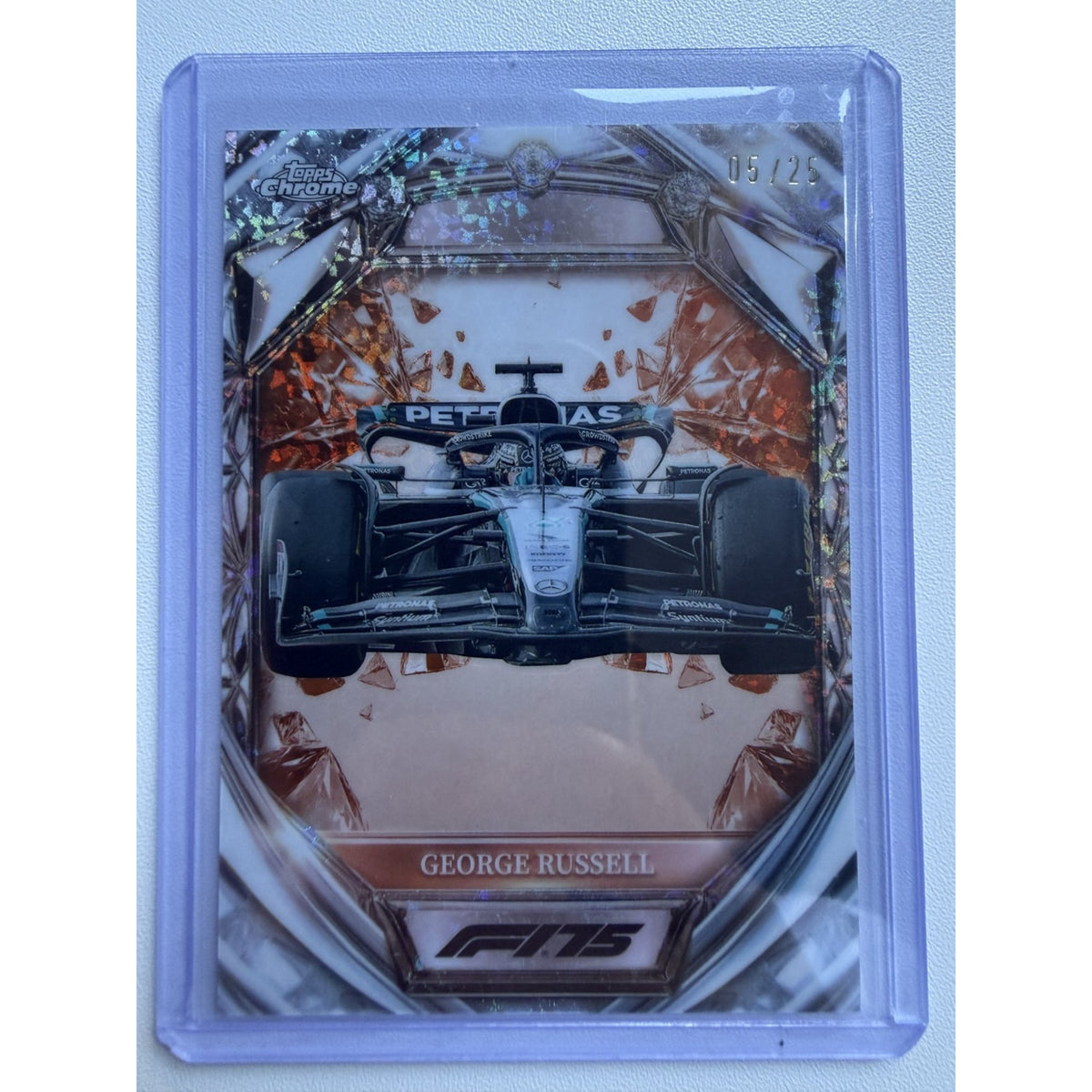 2025 Topps Chrome F1 George Russell Diamond 75th Anniversary Orange 5/25