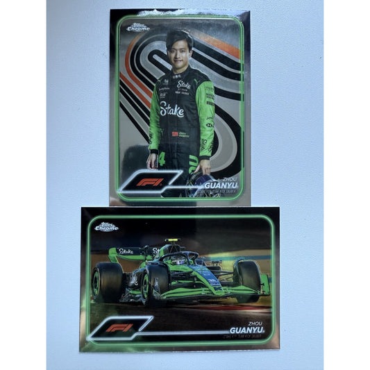 2 CARDS! 2024 Topps Chrome F1 #86 & 14 Zhou Guanyu Stake Team Kick Sauber