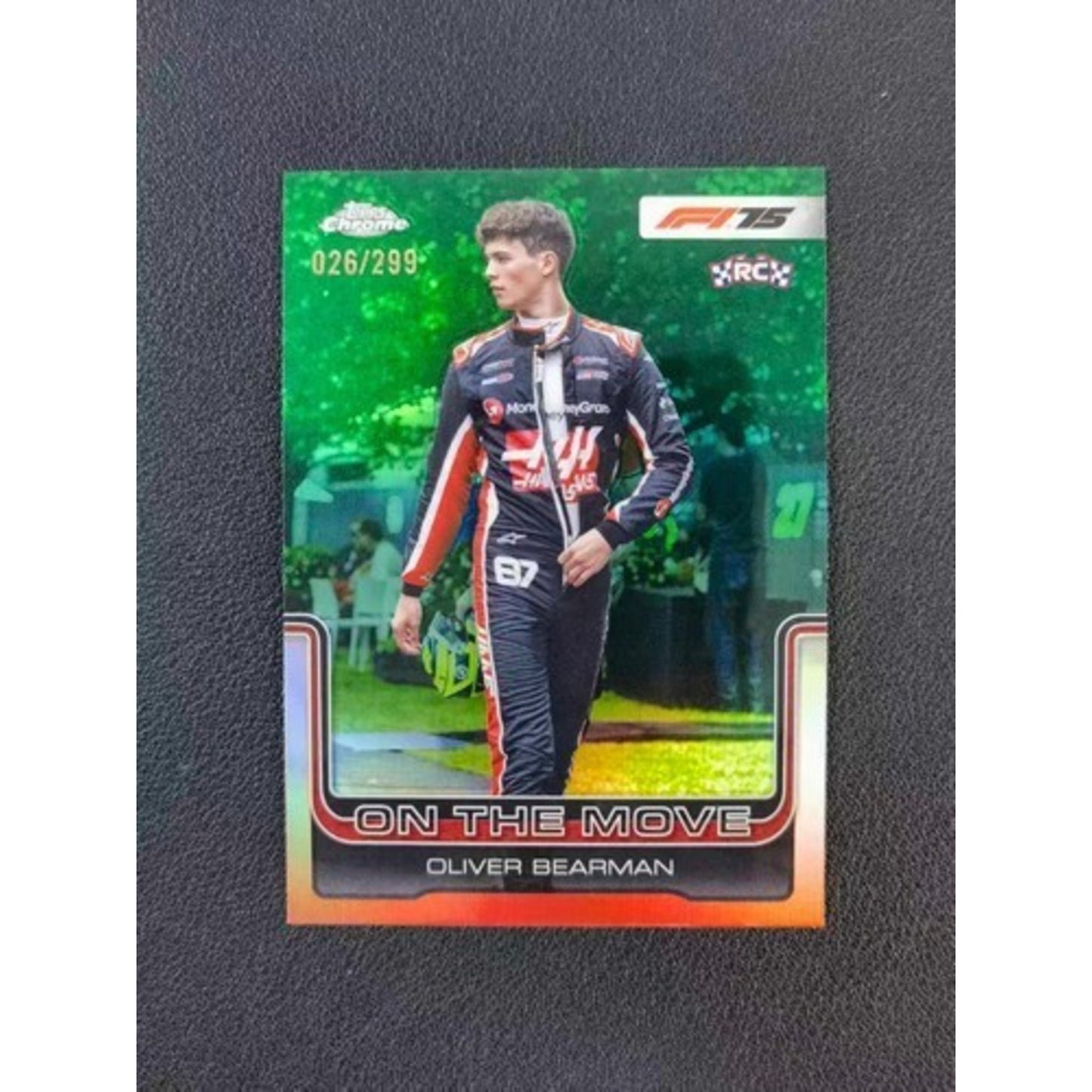 2025 Topps Chrome F1 Oliver Bearman RC On The Move Teal 26/299 #186
