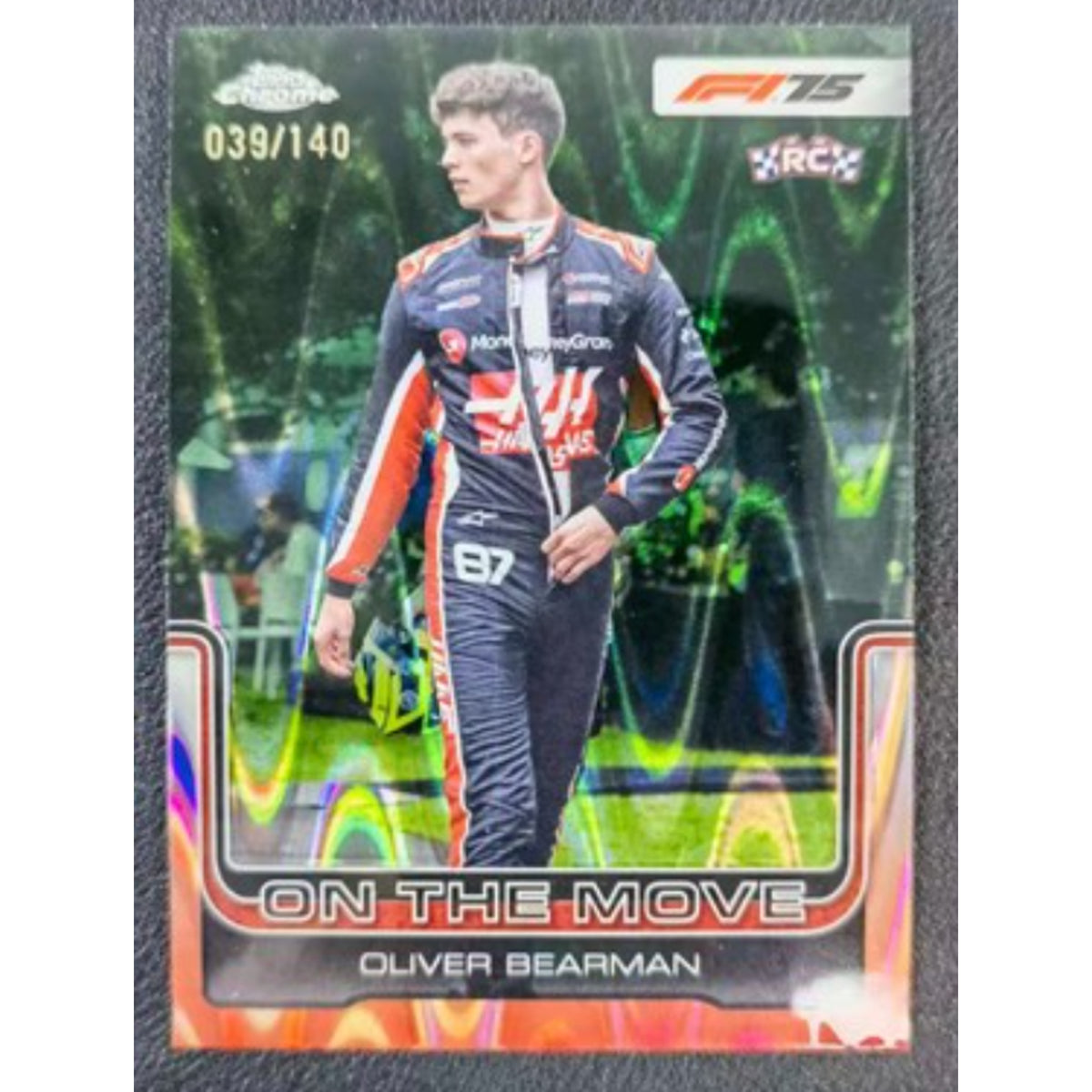 2025 Topps Chrome F1 Oliver Bearman RC 39/140 Forest Green RayWave #186