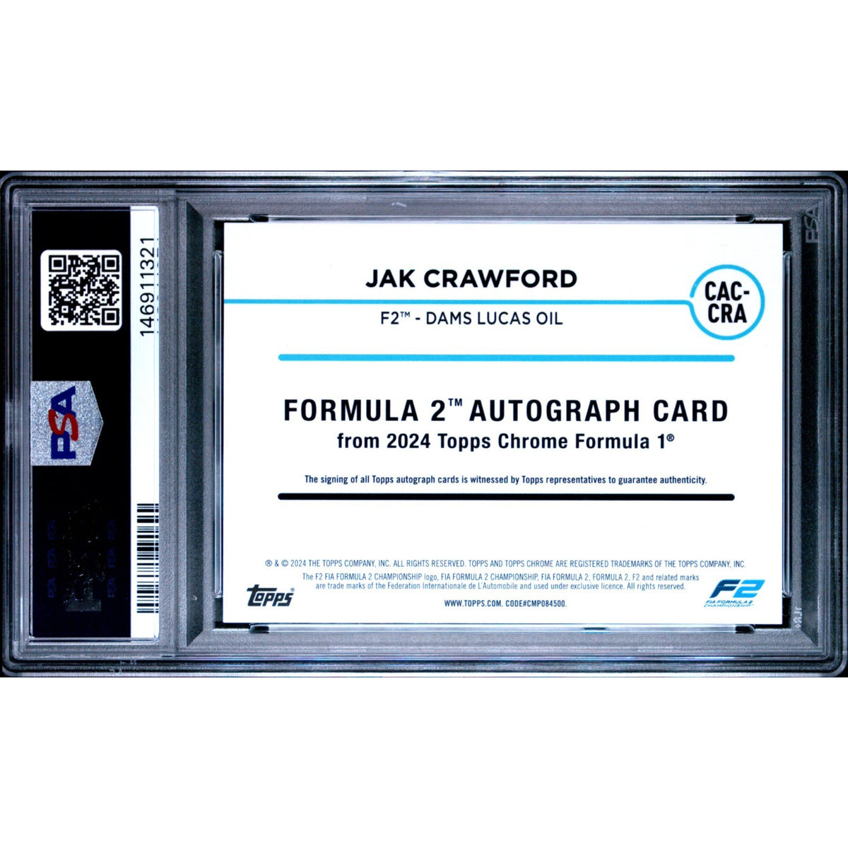 2024 Topps Chrome Formula 1 F1 Jak Crawford Autograph #CAC-CRA PSA 10