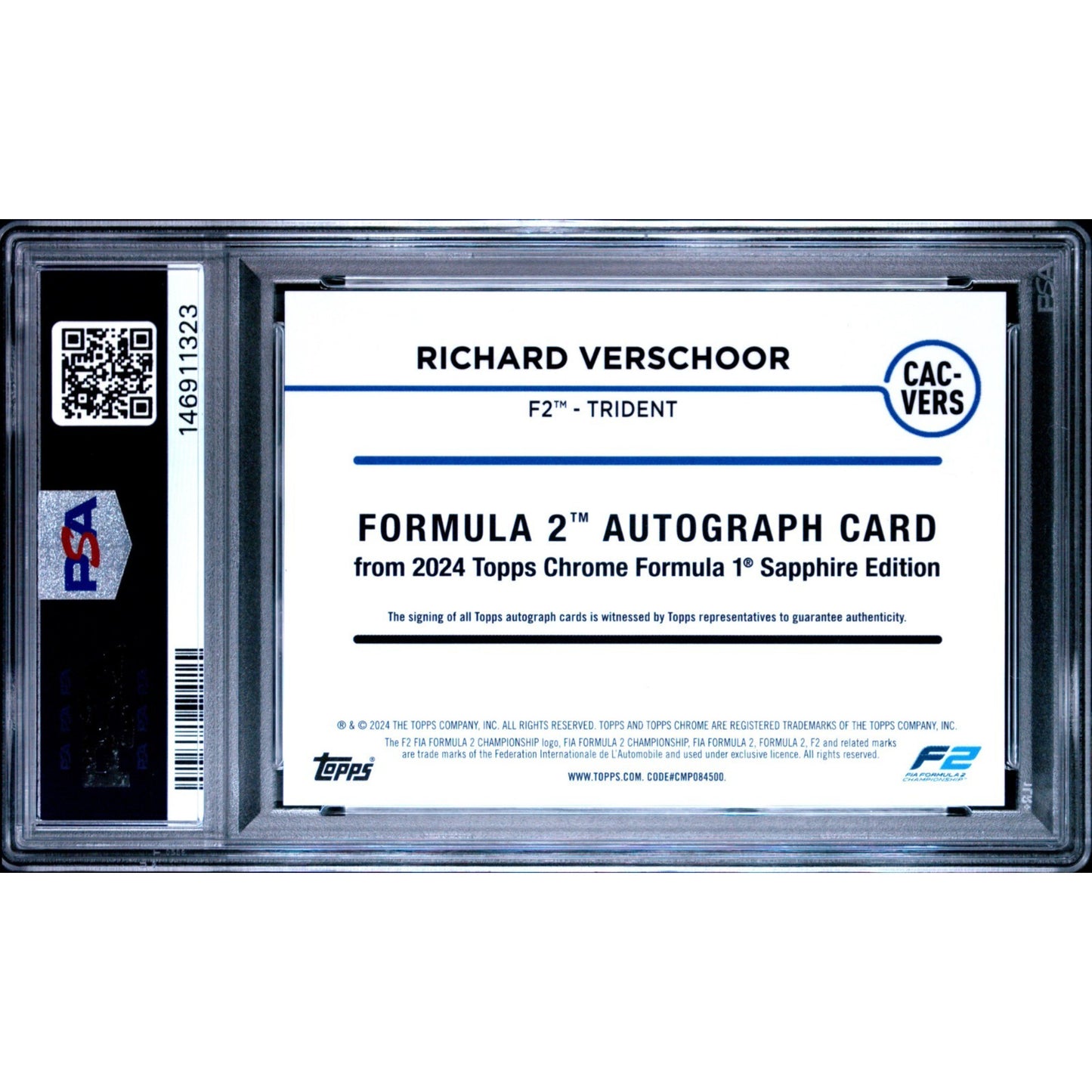 2024 Topps Chrome Sapphire F1 Autographs Richard Verschoor #CAC-VERS PSA 9