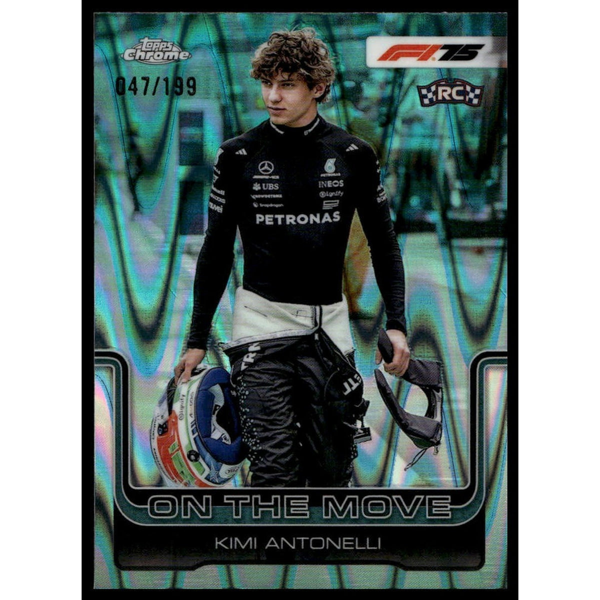KIMI ANTONELLI RC 2025 Topps Chrome Formula 1 F1 #185 Aqua RayWave 47/199
