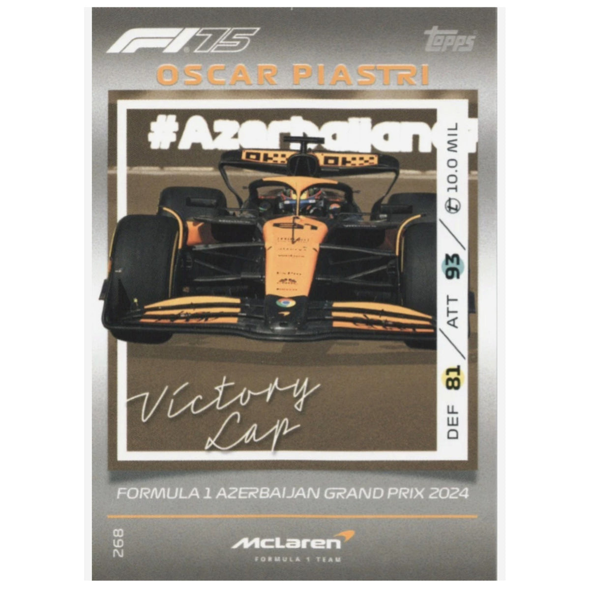 Oscar Piastri F1 75 Topps Turbo Attax VICTORY LAP 2025 Topps F1 Turbo Attax